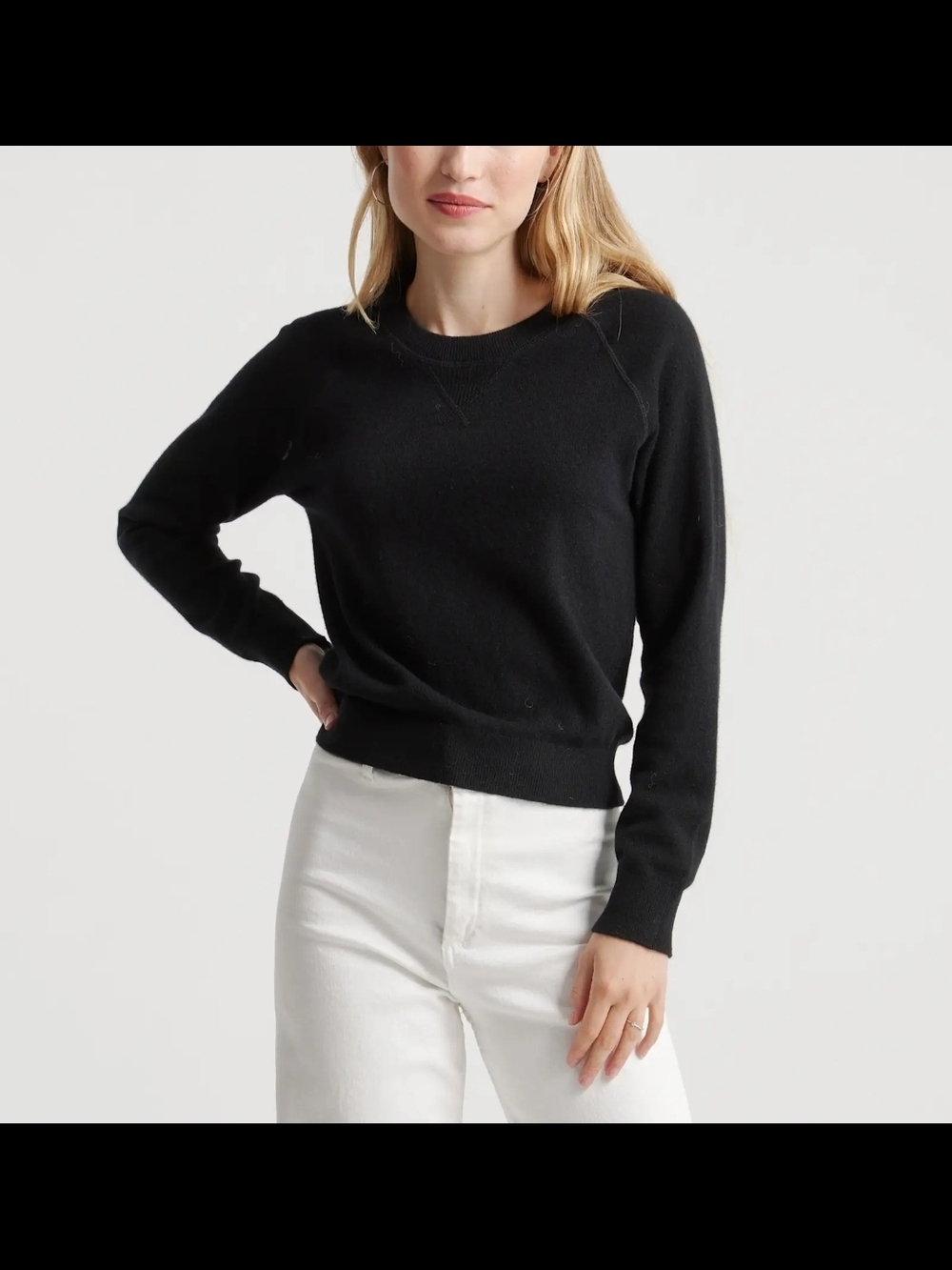 Quince Women Mongolian Shrunken Cashmere Sweatshirt Black Sweater Top Sz S, NWT